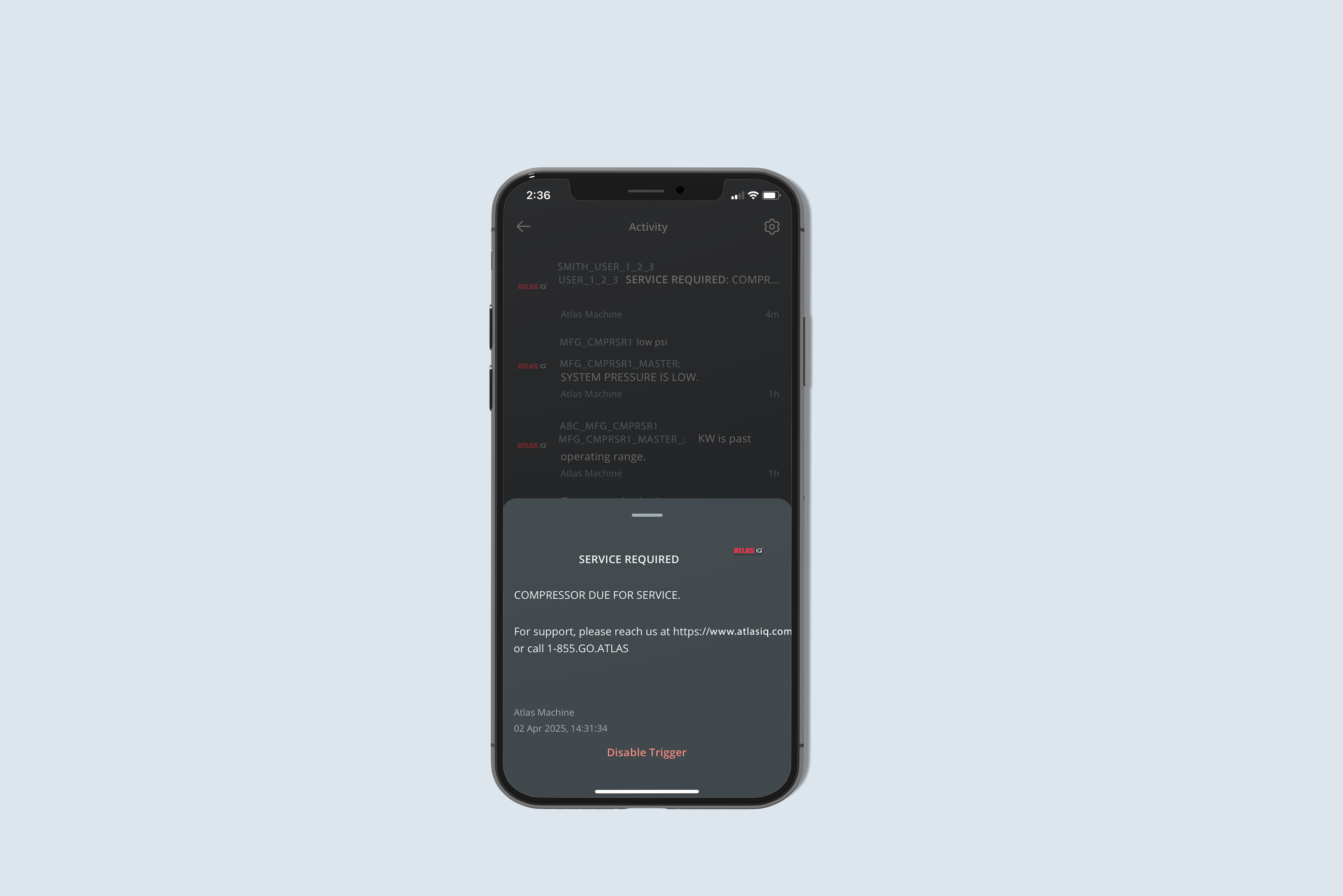 Service Notification - Atlas IQ App